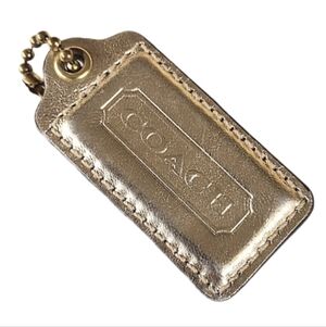 😍 2.5" Y2K Coach Metallic Gold Matte Leather Hang Tag Bag Fob Charm Keychain